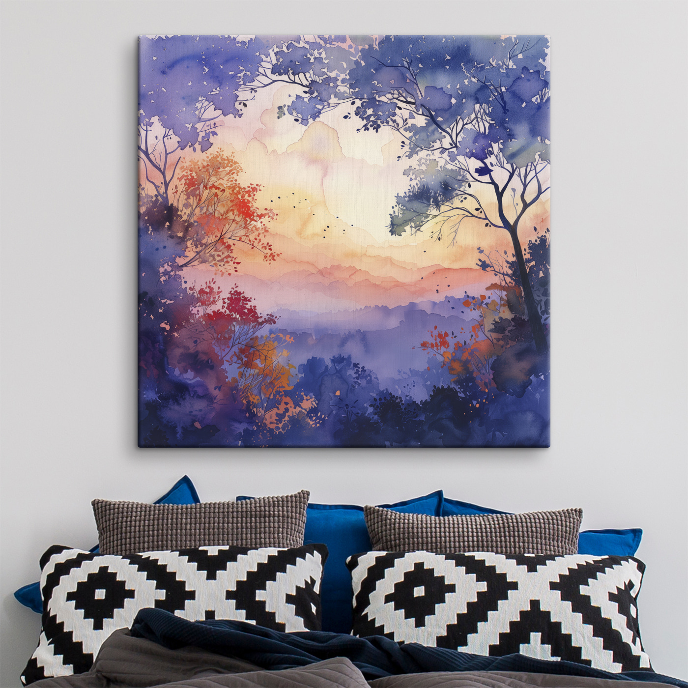Watercolor painting of trees and a sunset Watercolor painting of trees and a sunset
