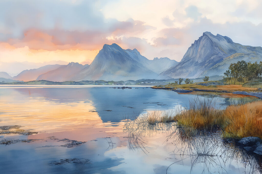 Water with mountains in the background Water with mountains in the background