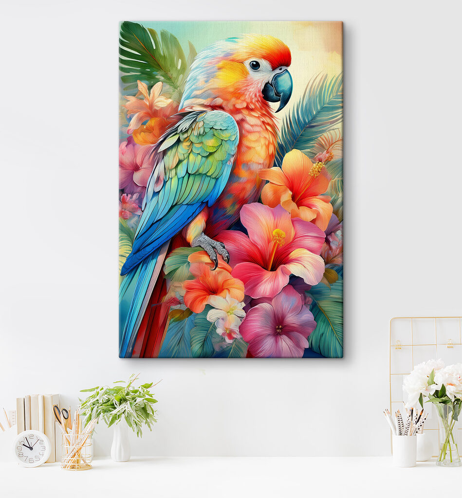 Colorful parrot on a floral background