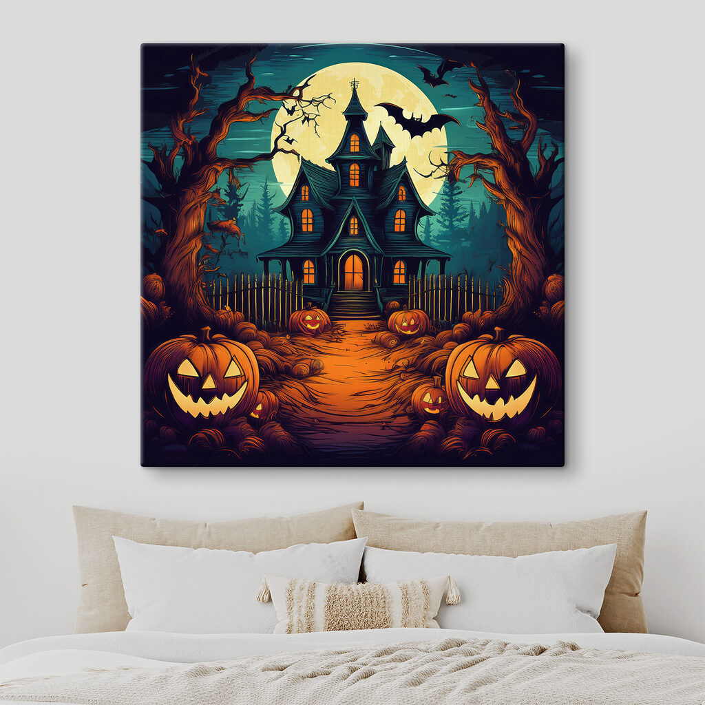 House with pumpkins and a fence in front of it