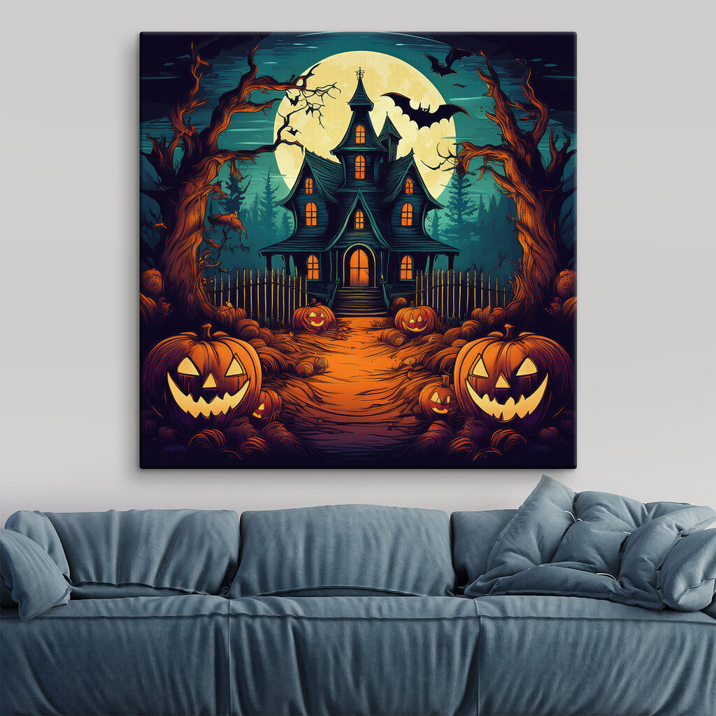 House with pumpkins and a fence in front of it