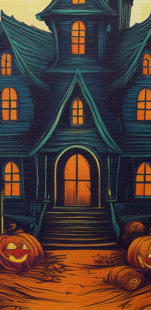 House with pumpkins and a fence in front of it