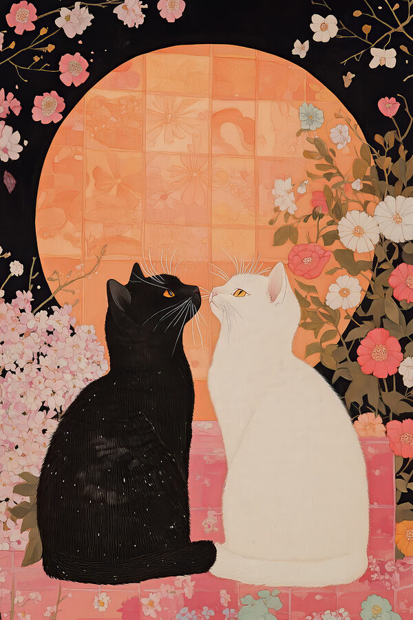 Black and white cats looking at each other Black and white cats looking at each other