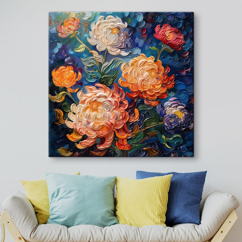Painting of flowers on a blue background Painting of flowers on a blue background