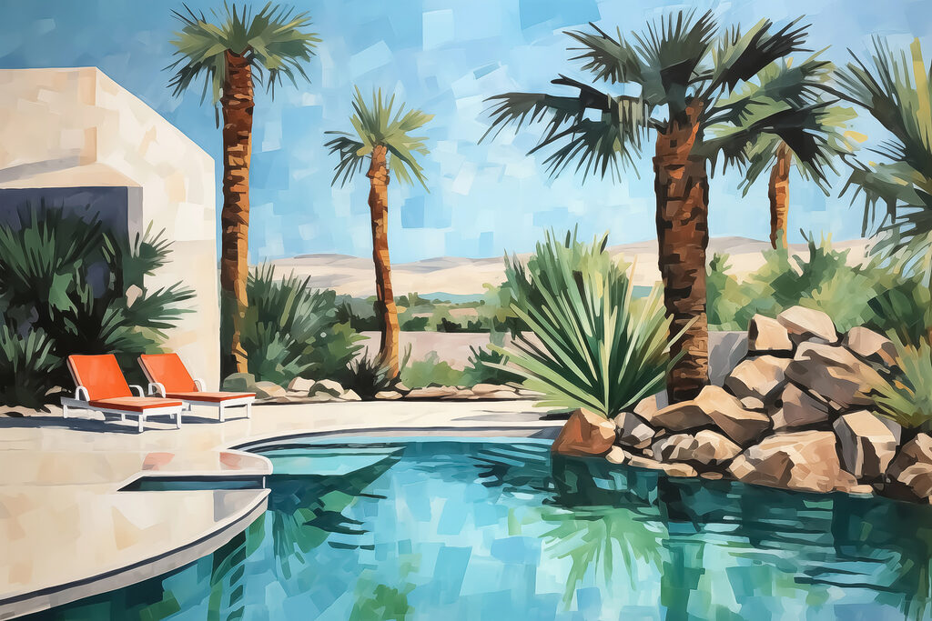 Pool with palm trees and chairs Pool with palm trees and chairs