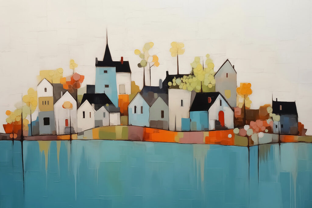 Painting of houses and trees Painting of houses and trees