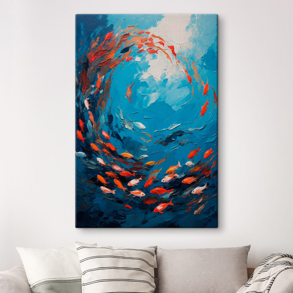 Painting of fish swimming in the water