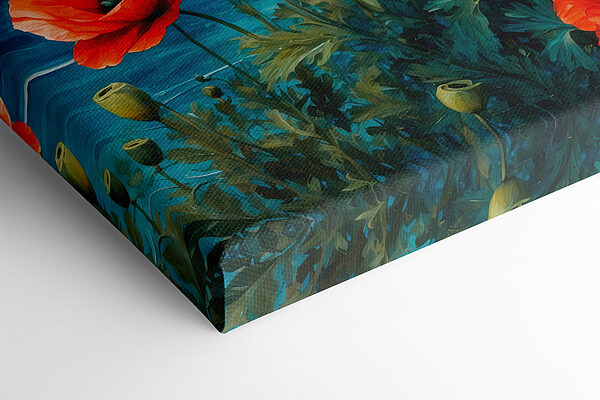 Painting of red flowers and water