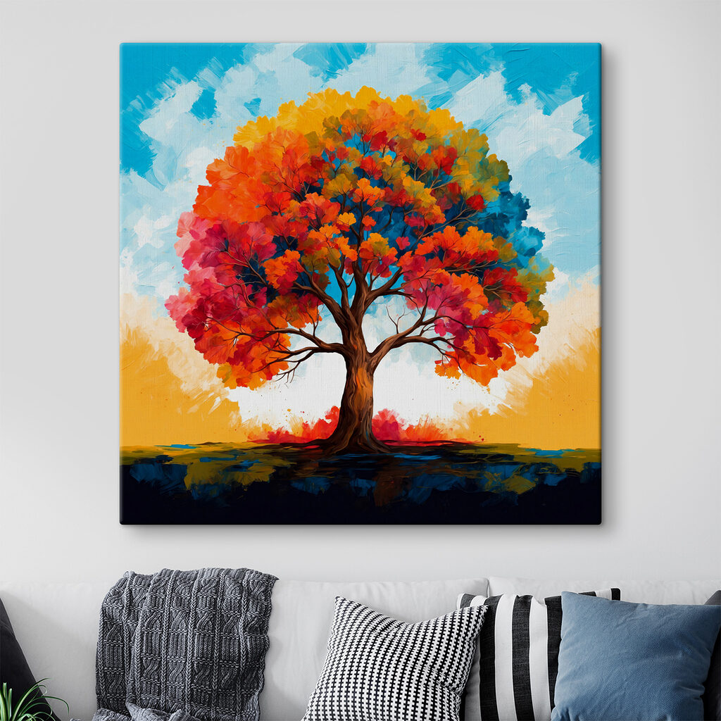 Painting of a tree with colorful leaves