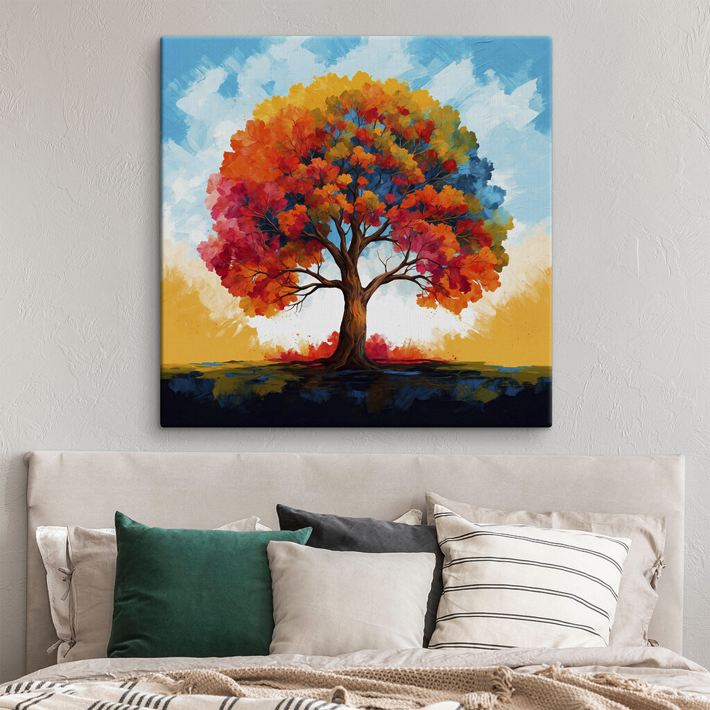 Painting of a tree with colorful leaves
