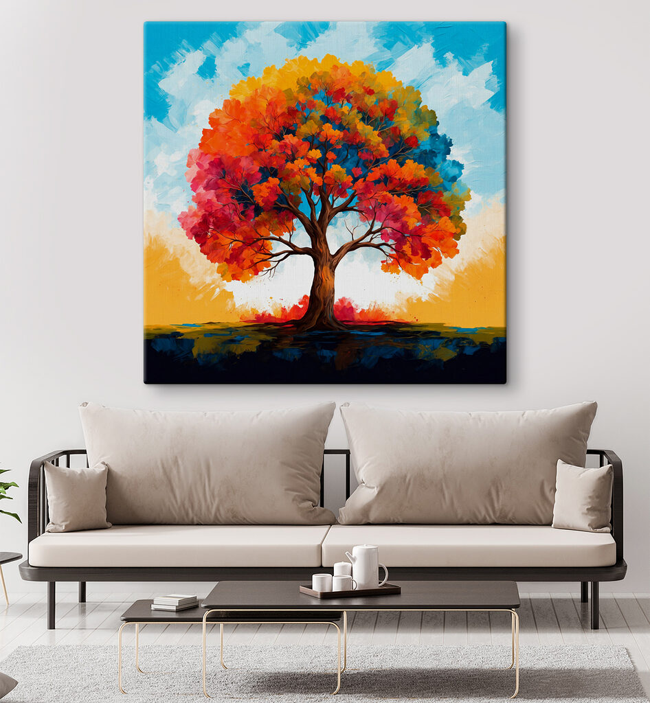 Painting of a tree with colorful leaves