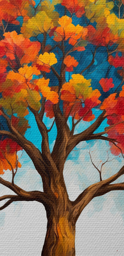 Painting of a tree with colorful leaves