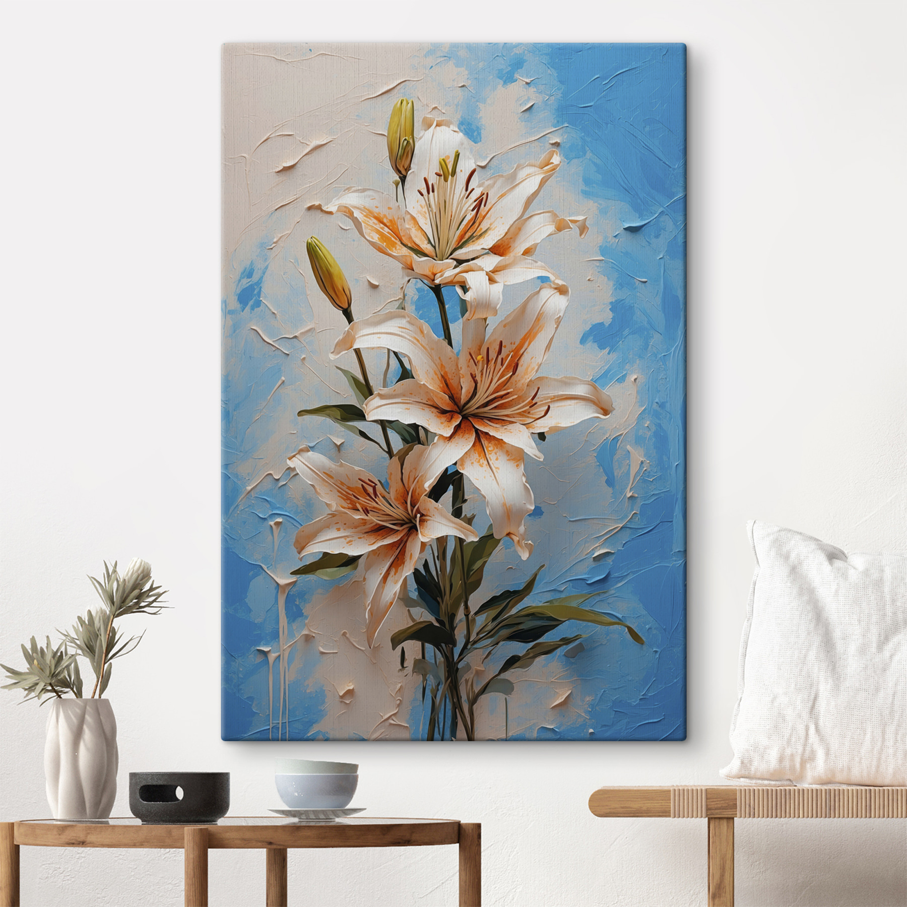 Painting of flowers on a blue background Painting of flowers on a blue background