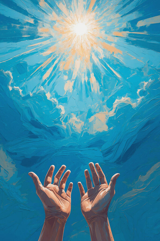 Pair of hands reaching out to the sky