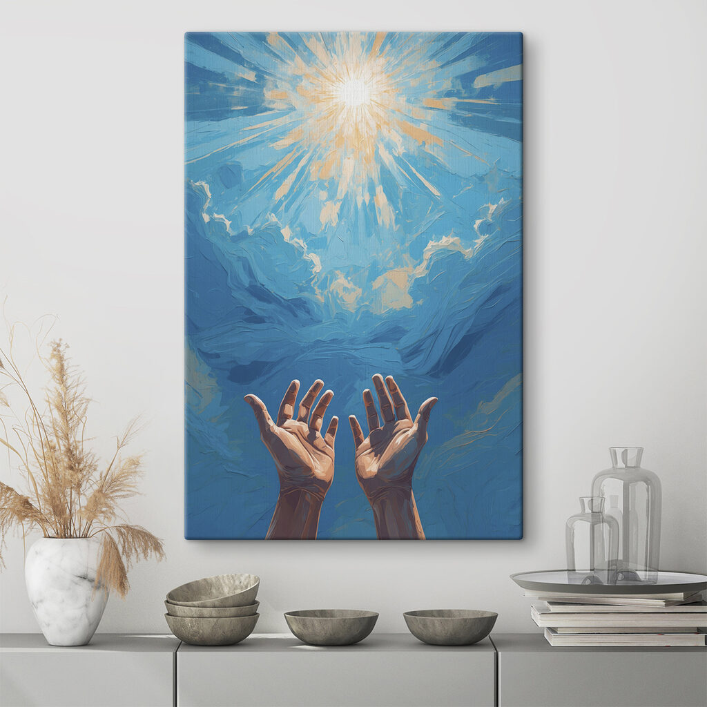 Pair of hands reaching out to the sky