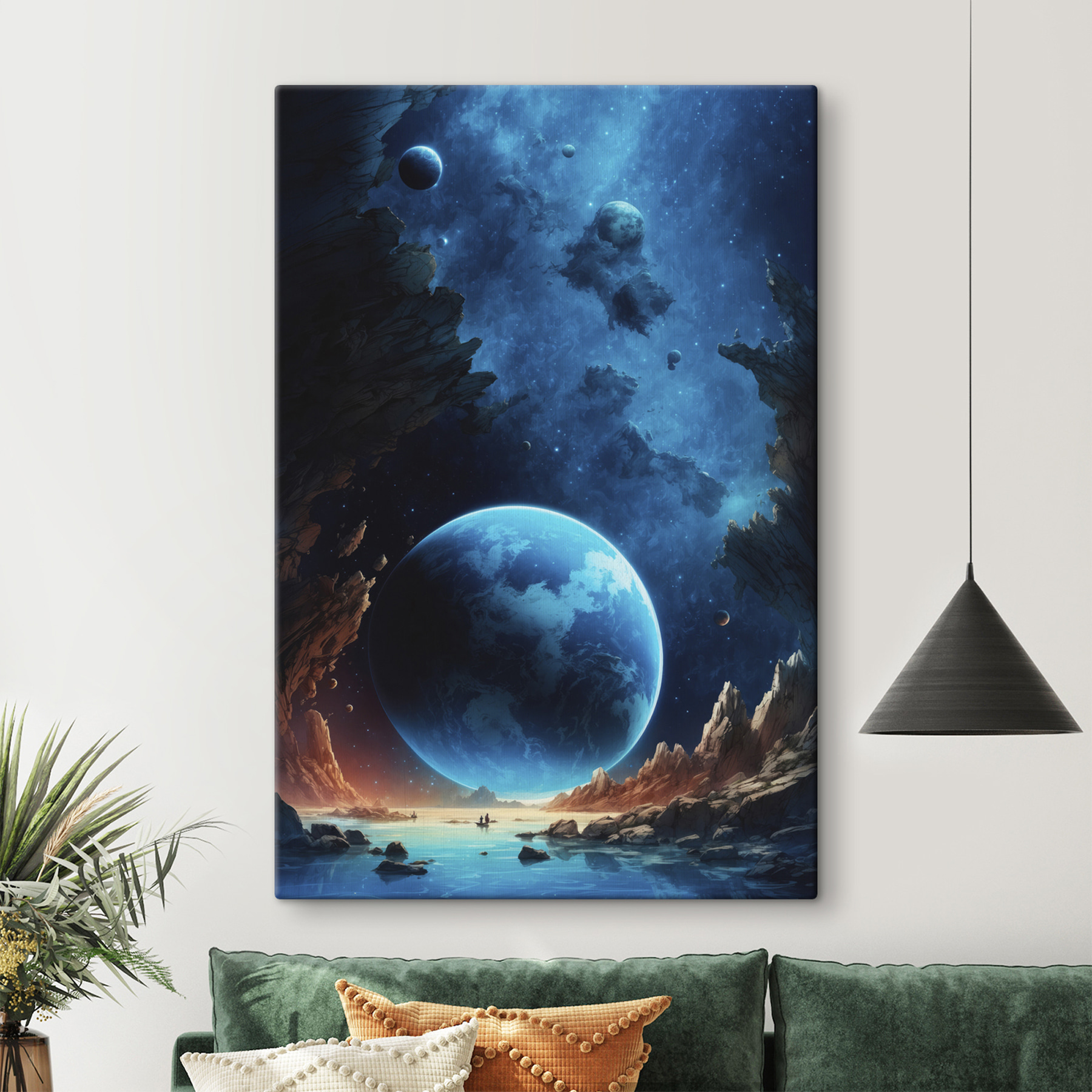 Planet in space with rocks and stars Planet in space with rocks and stars