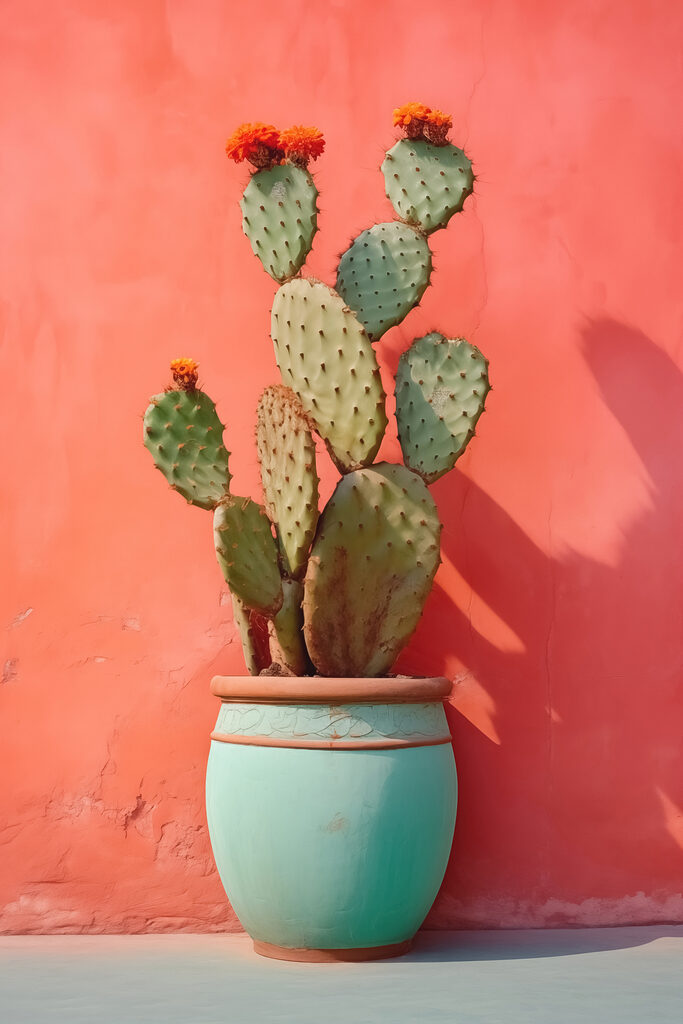 Cactus in a pot against a wall Cactus in a pot against a wall