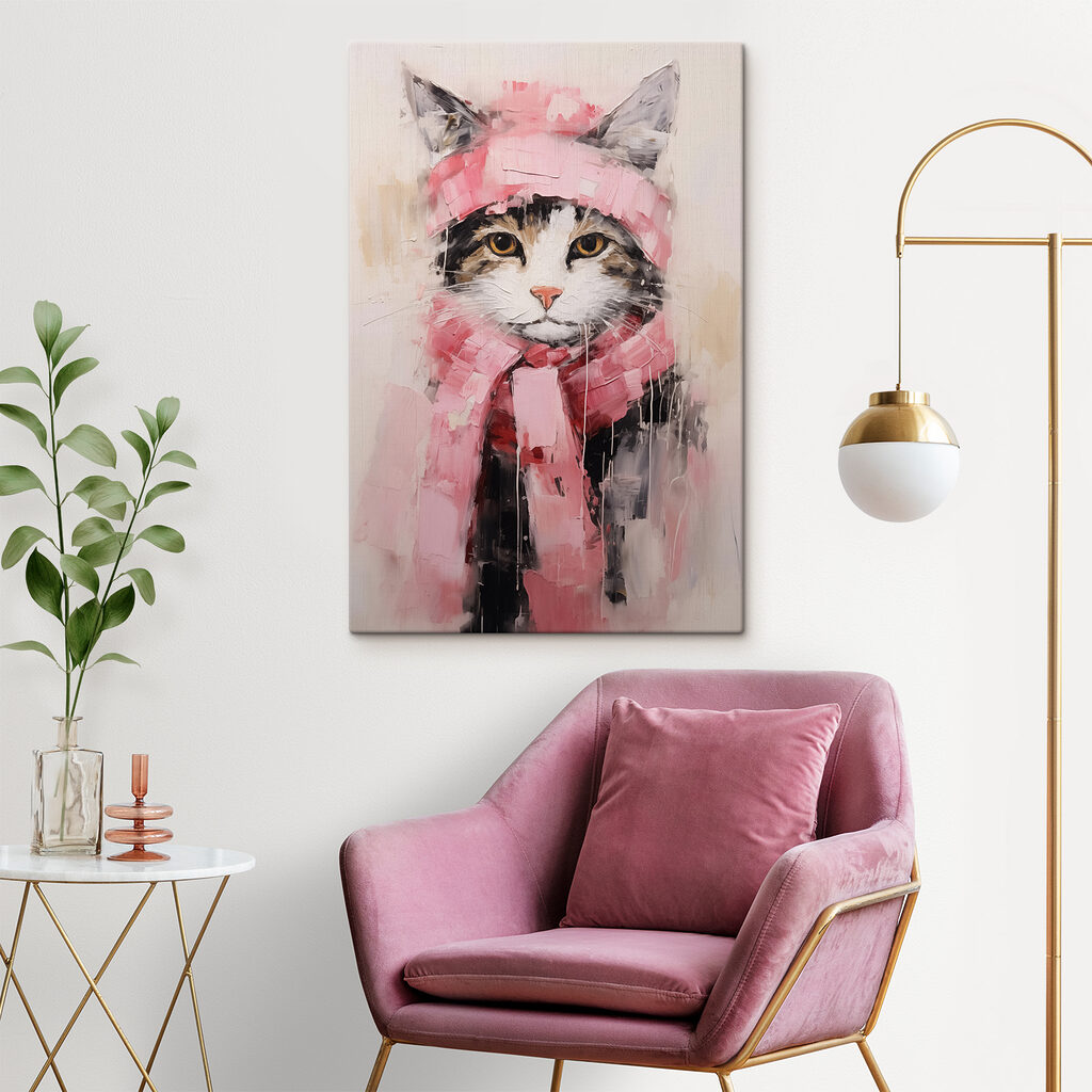 Painting of a cat wearing a scarf