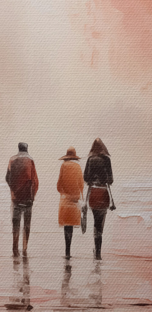 Group of people walking on a wet street Group of people walking on a wet street