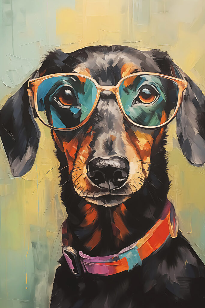 Painting of a dog wearing glasses Painting of a dog wearing glasses