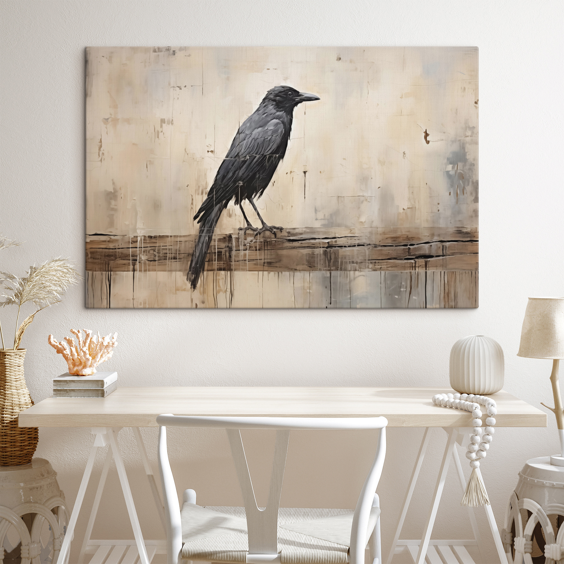 Painting of a bird on a branch Painting of a bird on a branch