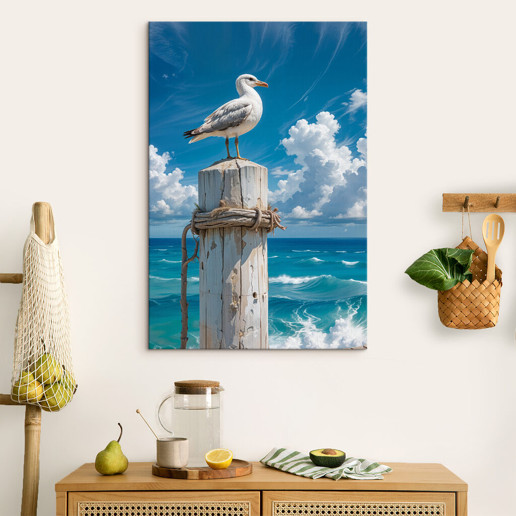 Seagull standing on a wooden post Seagull standing on a wooden post