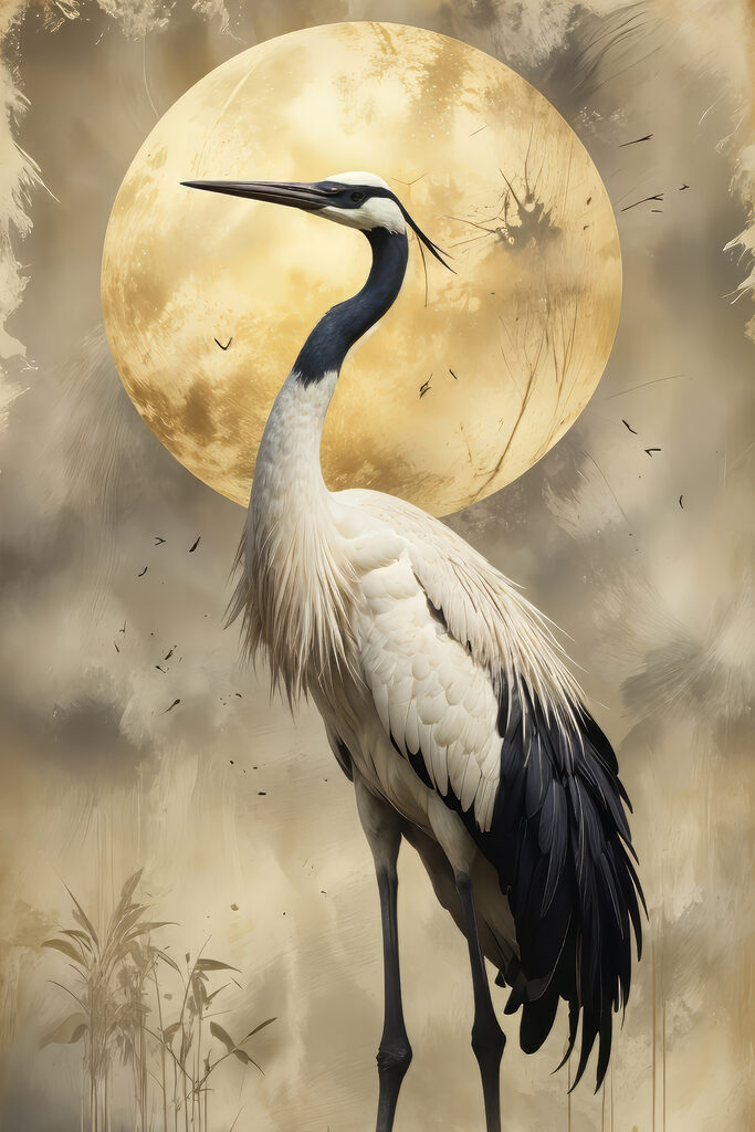 Bird standing in front of a full moon Bird standing in front of a full moon