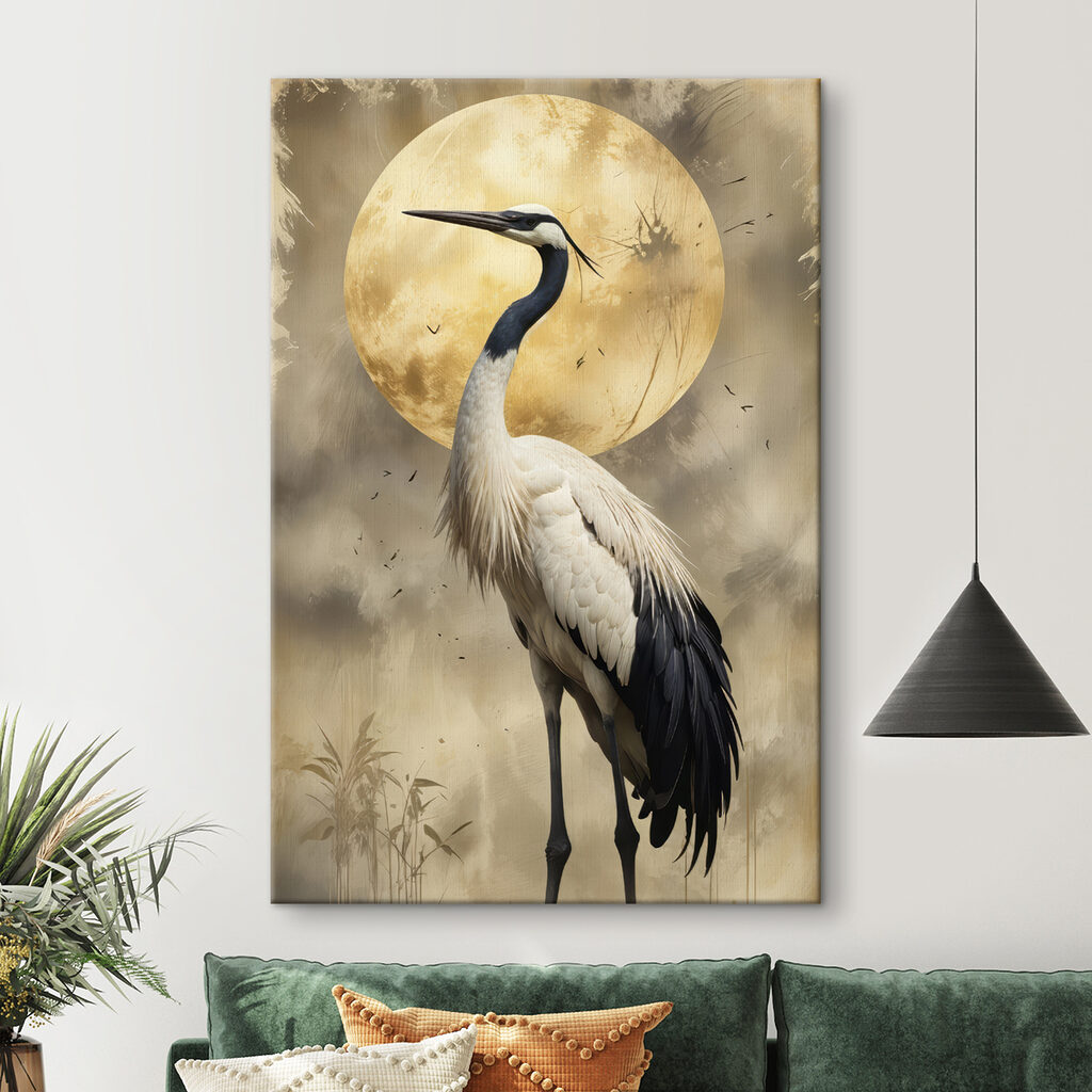 Bird standing in front of a full moon Bird standing in front of a full moon