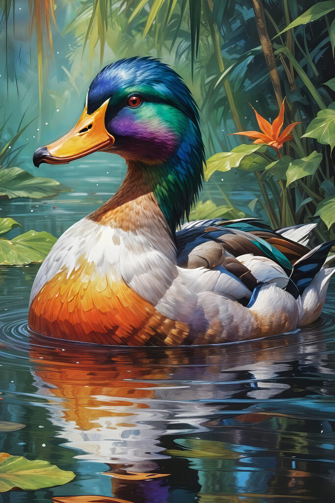 Colorful duck in water Colorful duck in water