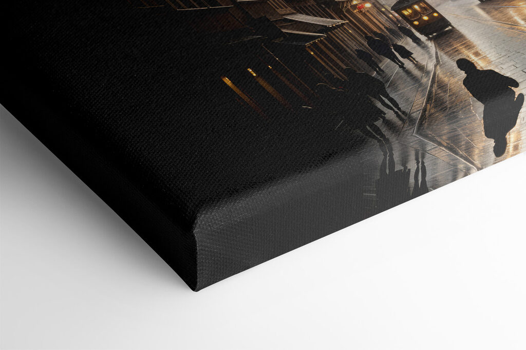 Street with buildings and a train on it Street with buildings and a train on it