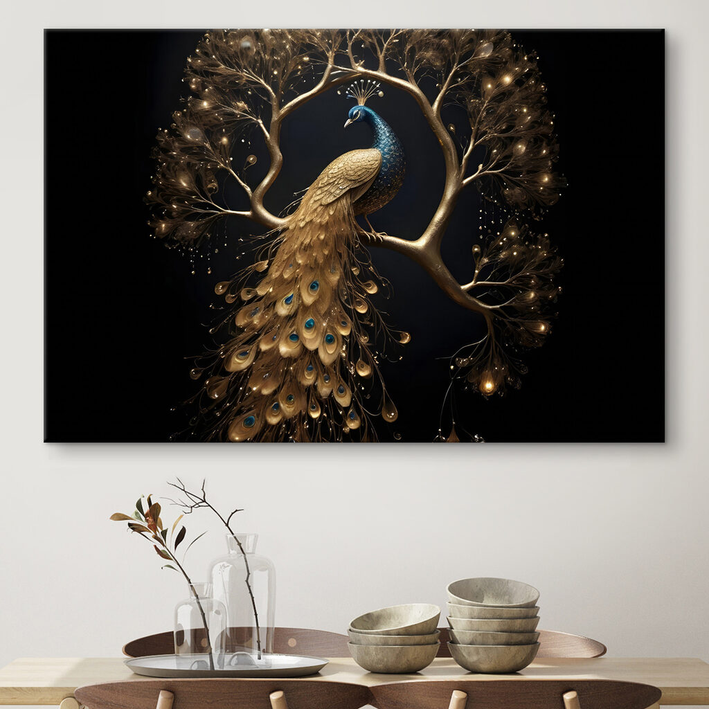 Peacock majesty amid luminous branches Peacock majesty amid luminous branches