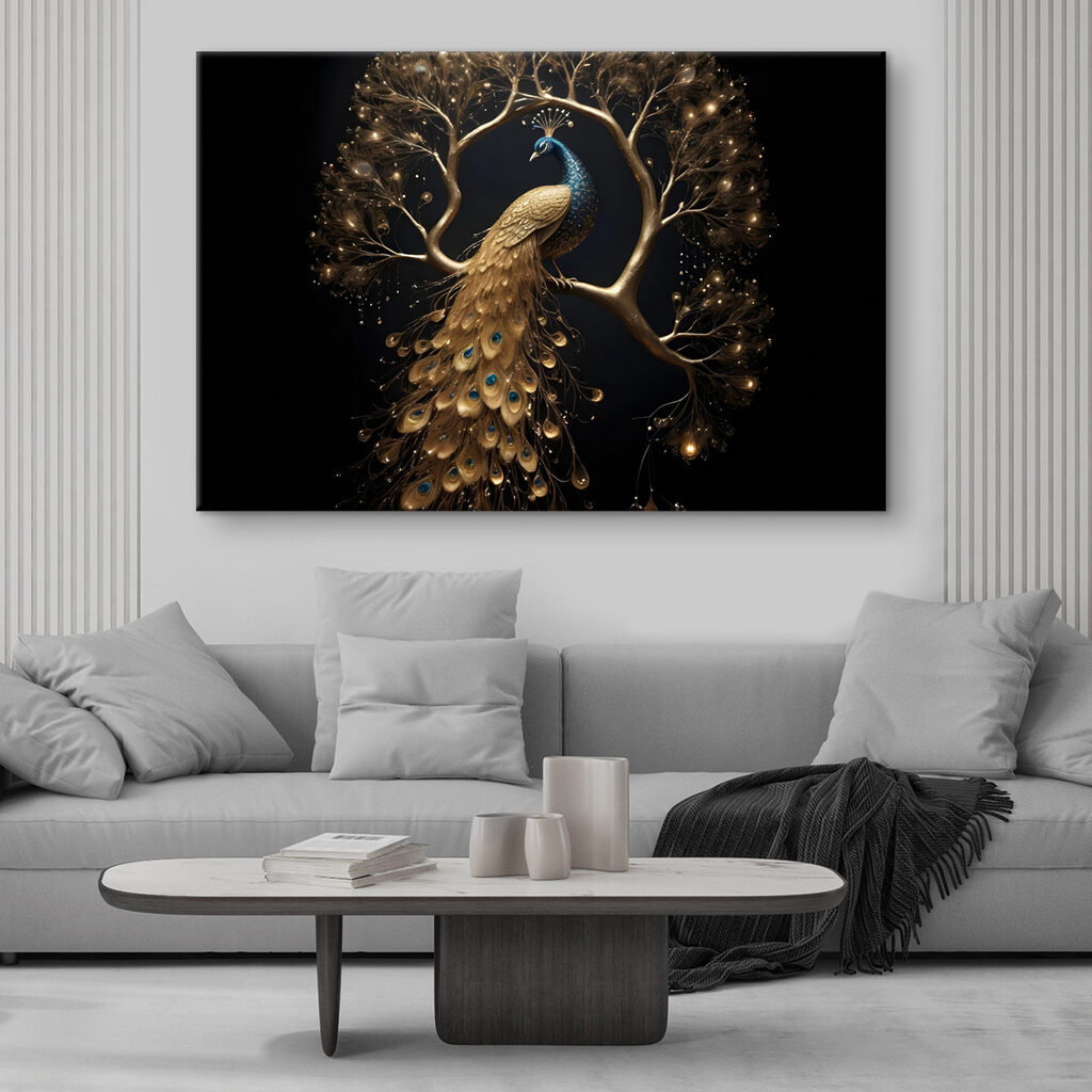Peacock majesty amid luminous branches Peacock majesty amid luminous branches