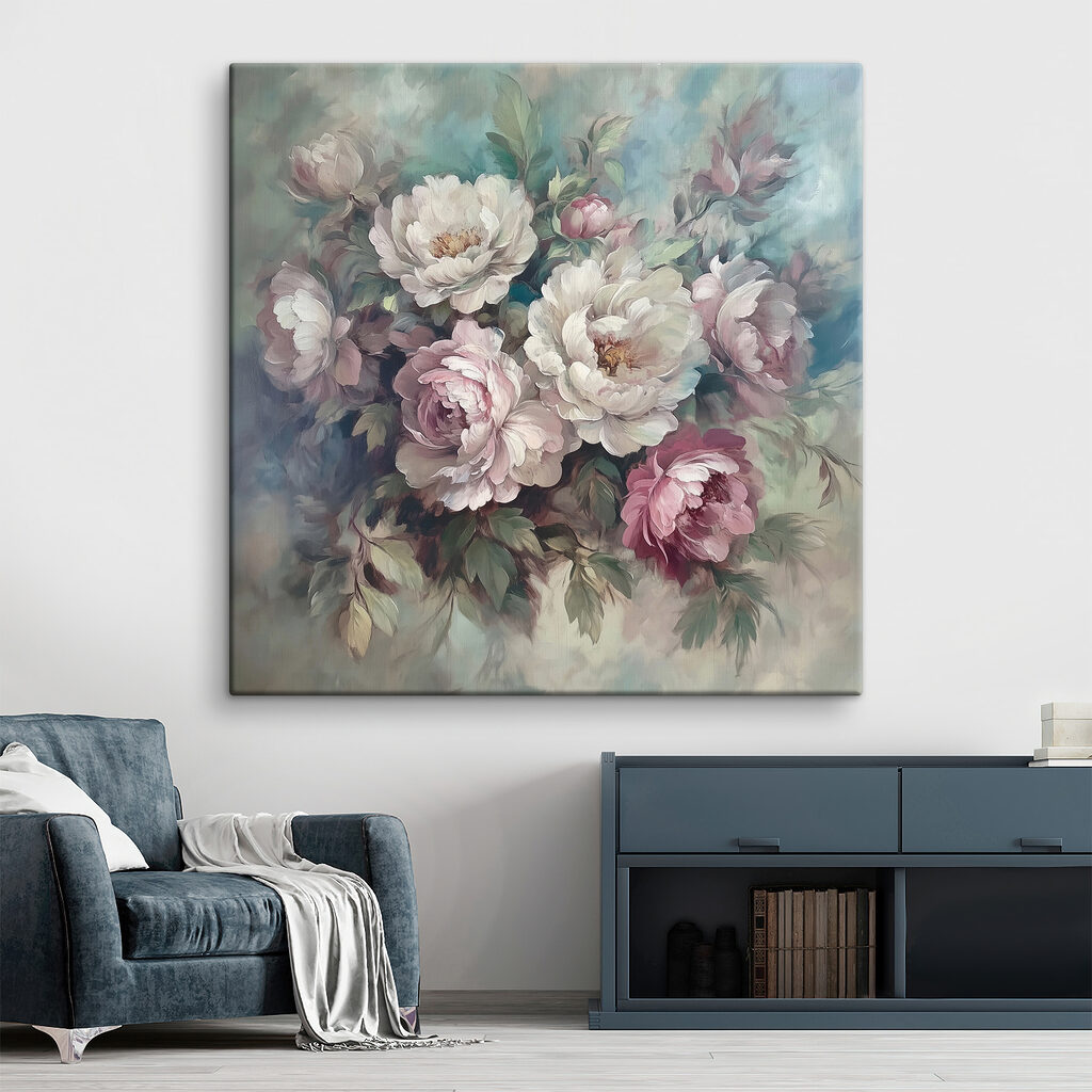 Painting of flowers on a blue background