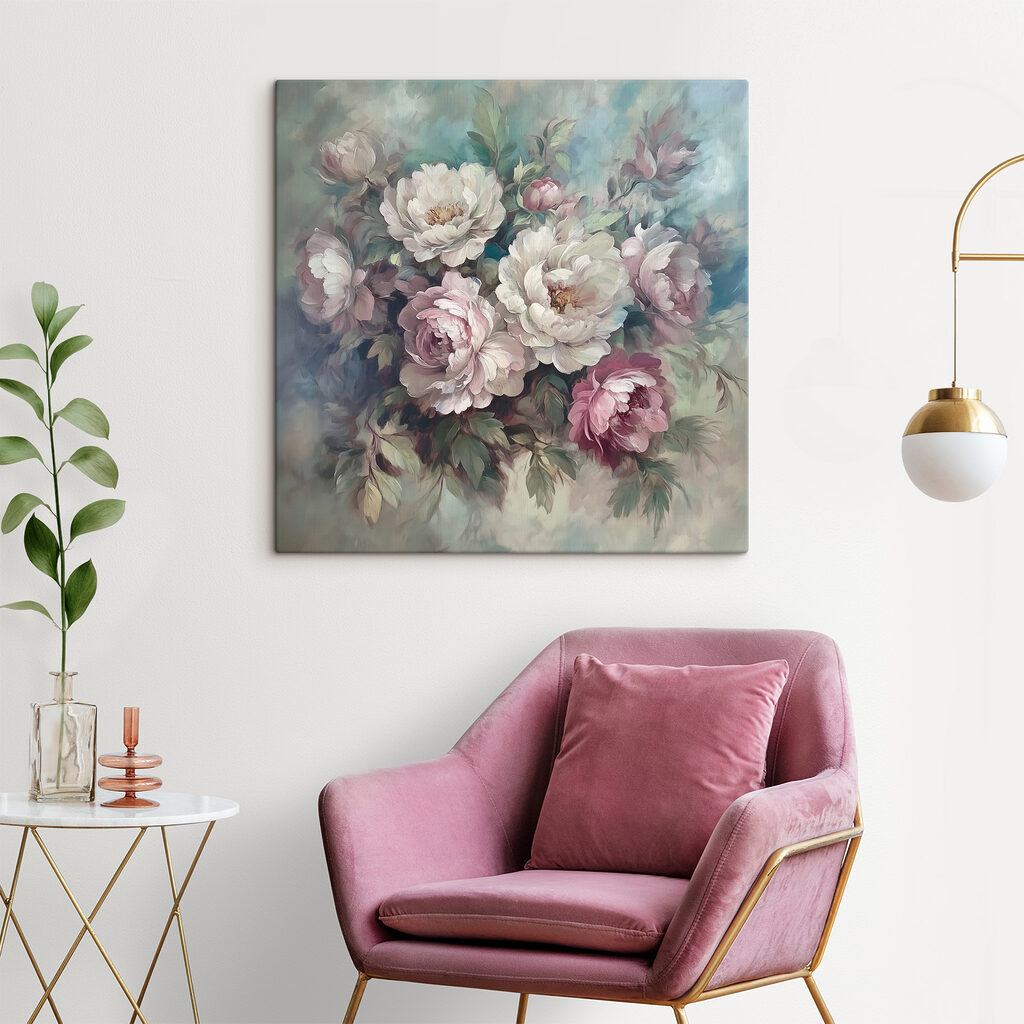 Painting of flowers on a blue background