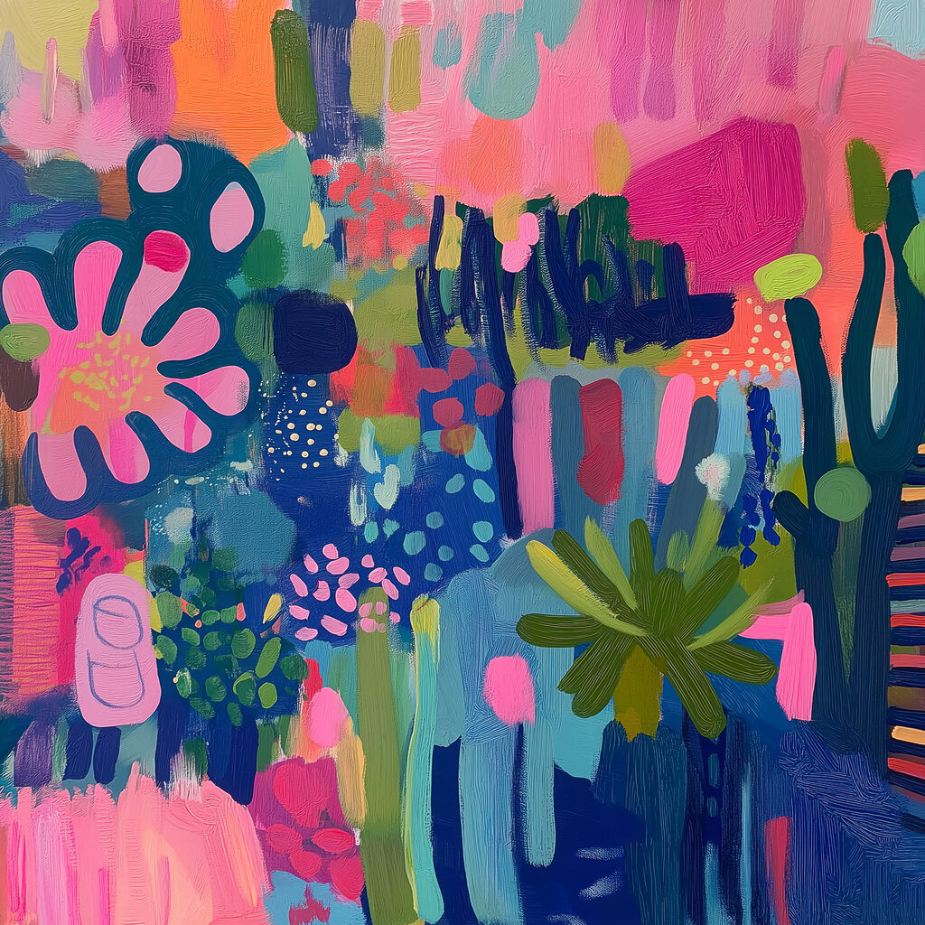 Colorful painting of flowers and plants