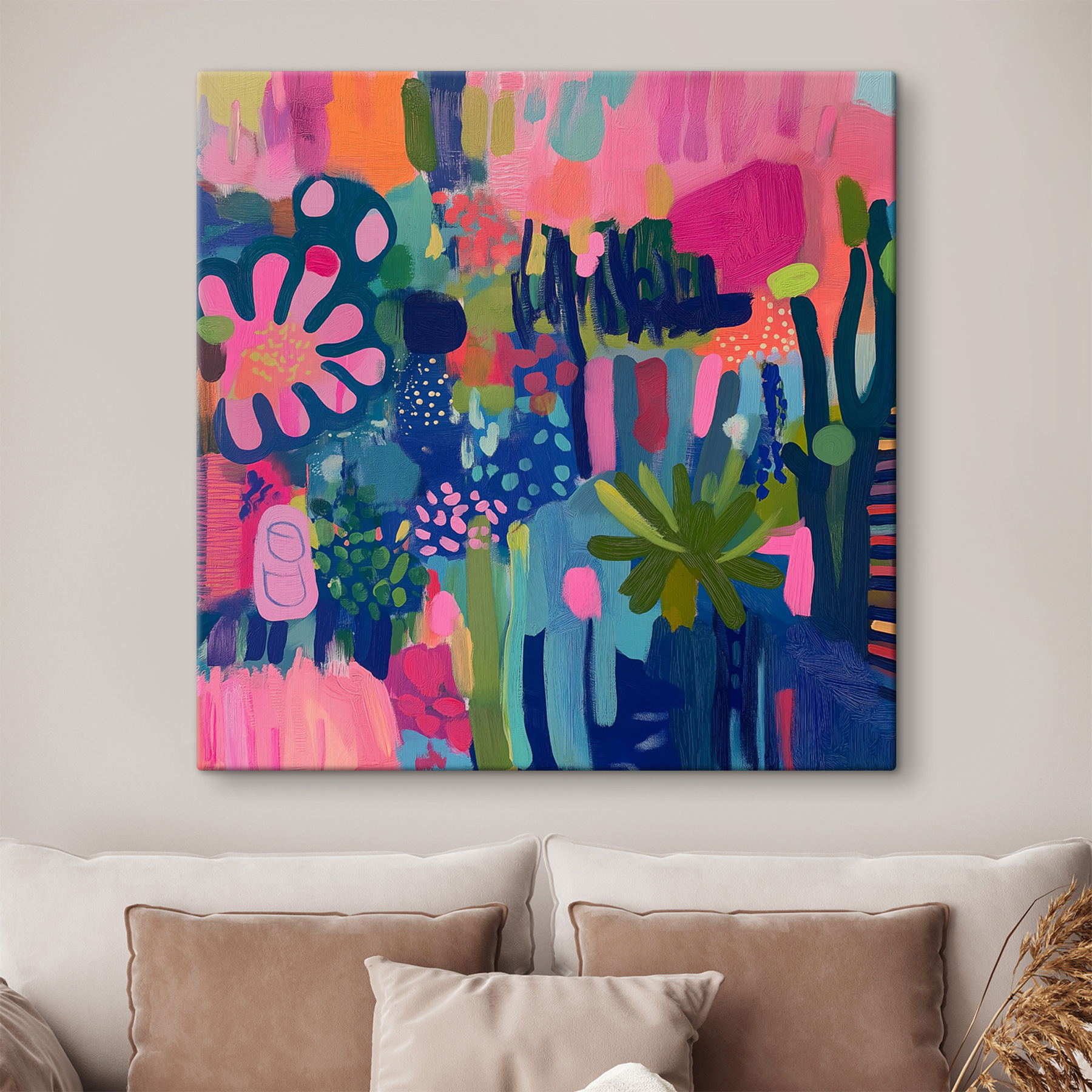Colorful painting of flowers and plants