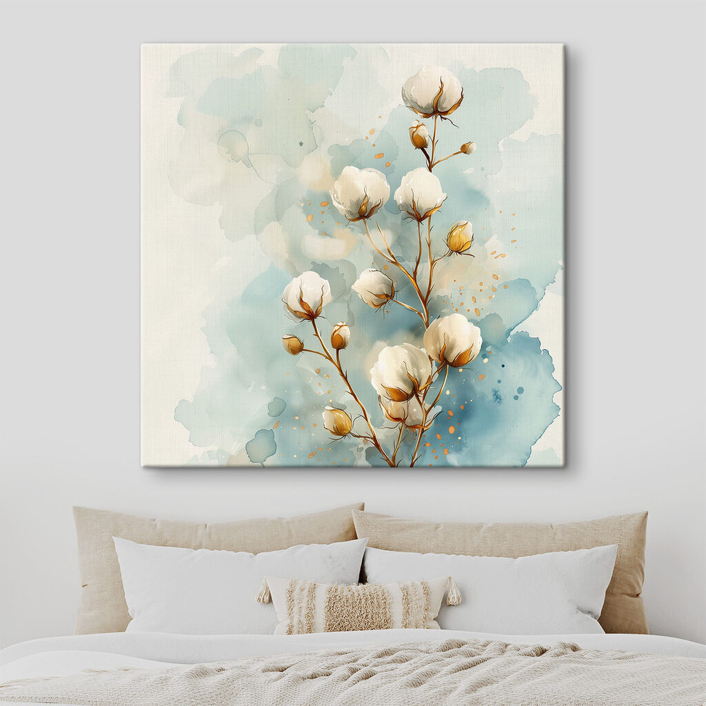 Watercolor of cotton flowers Watercolor of cotton flowers