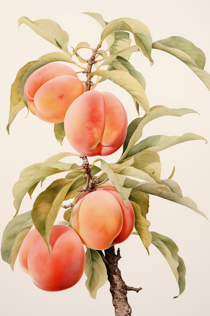 Branch of peaches with leaves