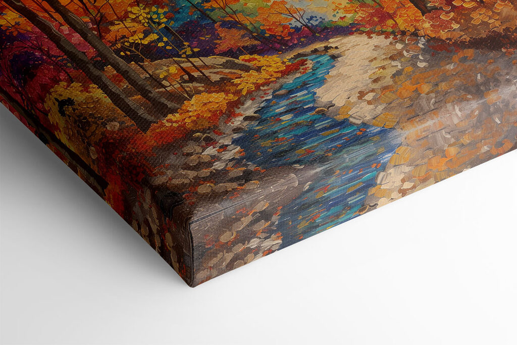 Painting of a river running through a forest Painting of a river running through a forest