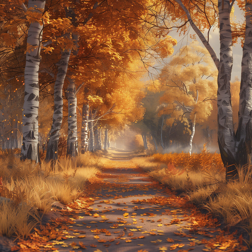 Path with orange leaves on it Path with orange leaves on it