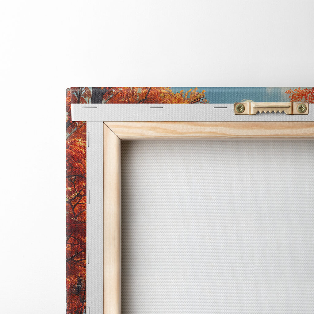 Lake with orange leaves and mountains in the background Lake with orange leaves and mountains in the background