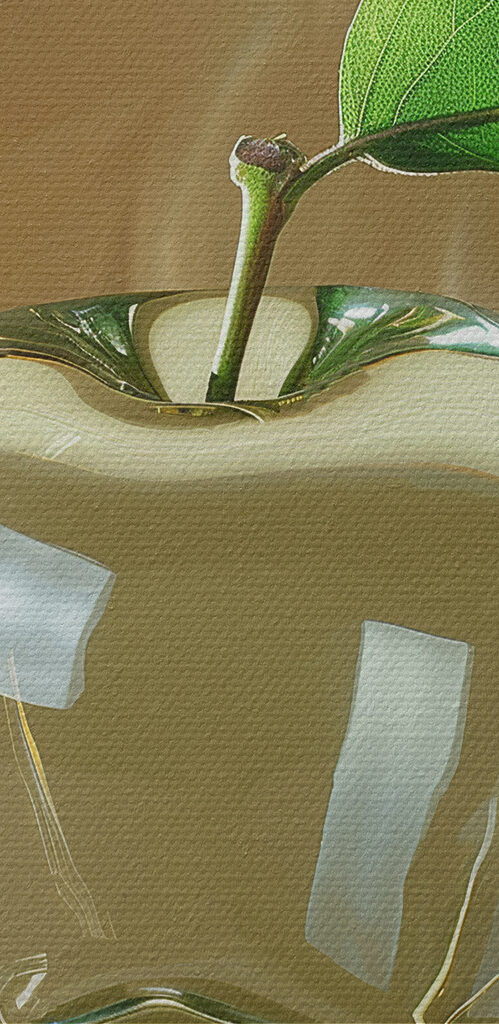 Glass apple with a leaf on it Glass apple with a leaf on it