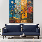 Obraz Maľba stromu s rôznymi farbami stromov a vtákov