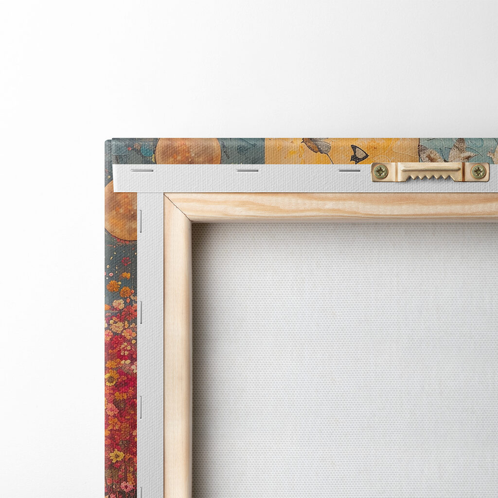 Painting of a tree with different colors of trees and birds