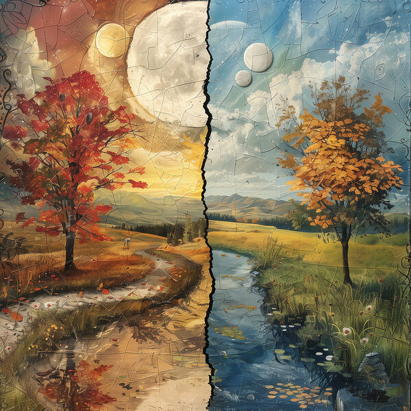 Puzzle krajiny so stromami a riekou Puzzle krajiny so stromami a riekou
