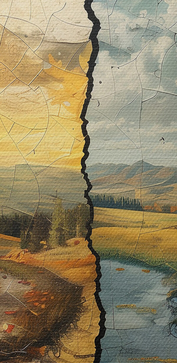 Puzzle krajiny so stromami a riekou Puzzle krajiny so stromami a riekou