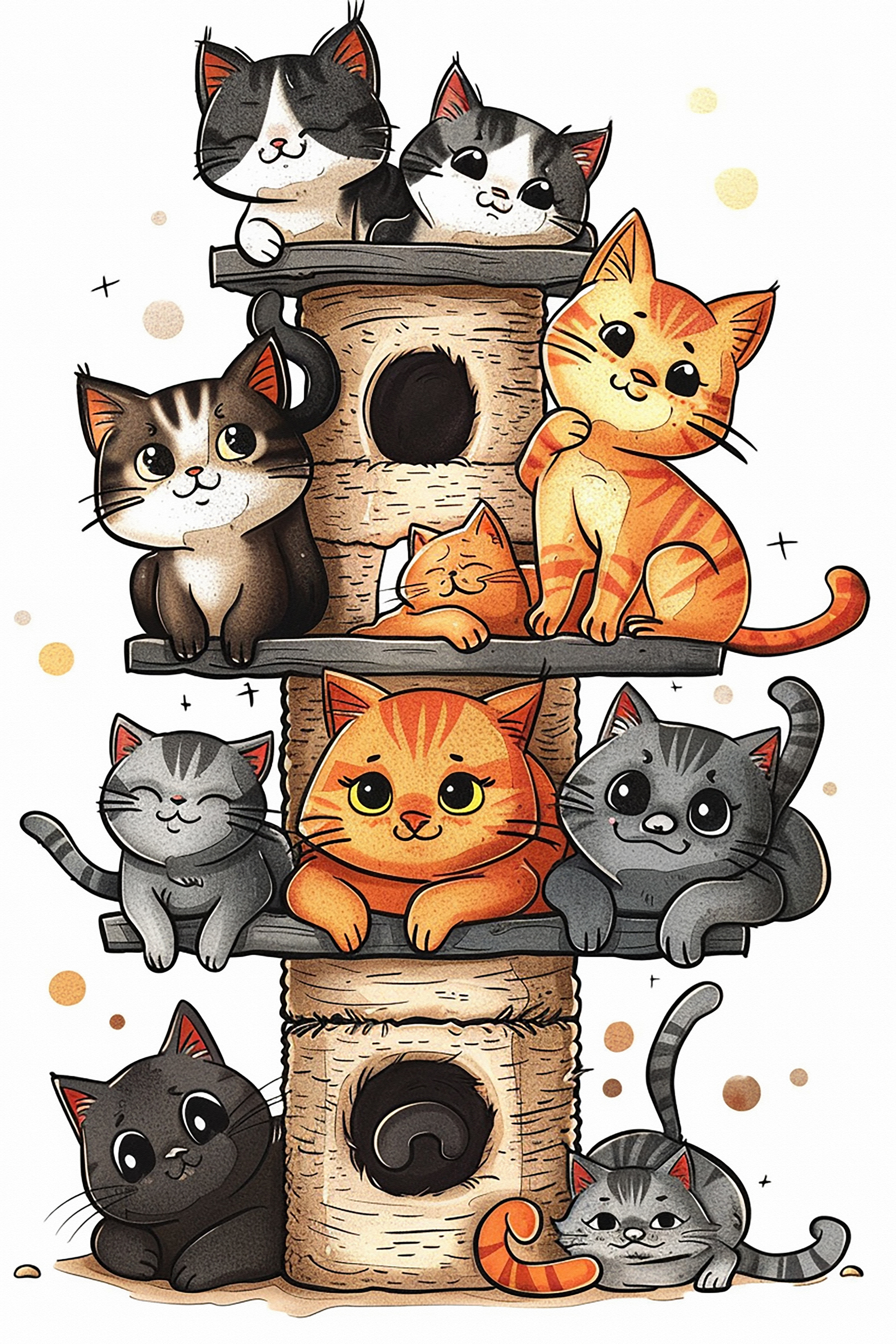 Group of cats on a tower