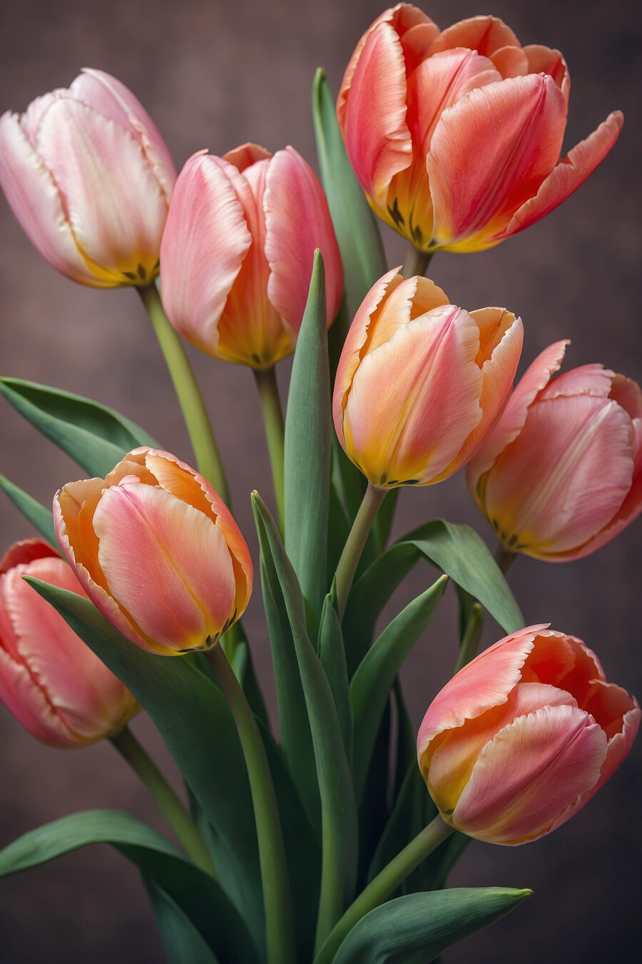 Skupina ružových a žltých tulipánov Skupina ružových a žltých tulipánov