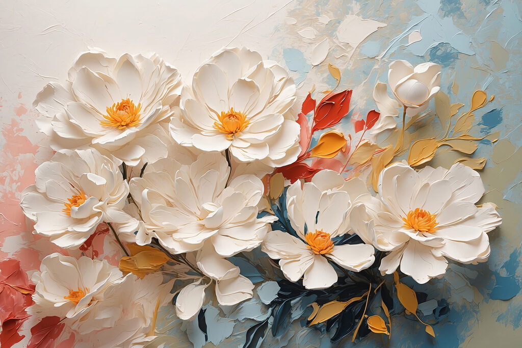 Group of white flowers with yellow center Group of white flowers with yellow center