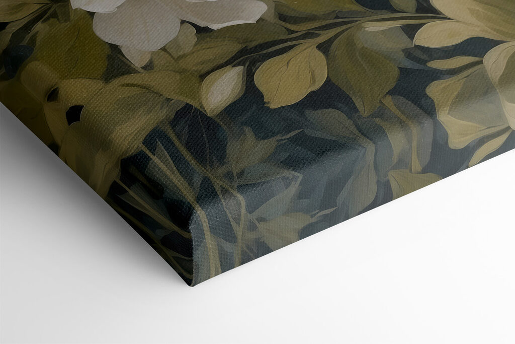 Painting of flowers by a lake Painting of flowers by a lake